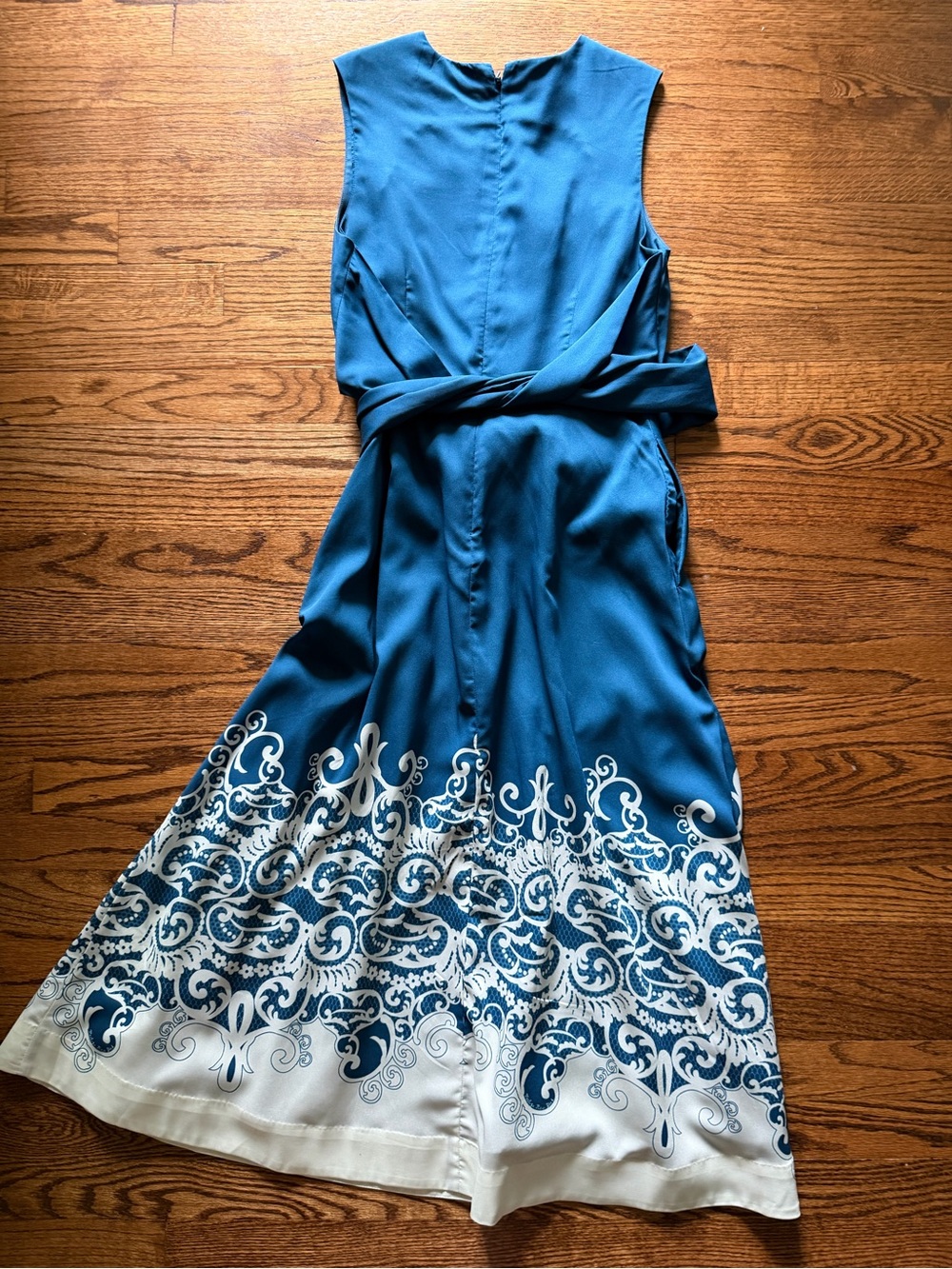 Mestiza Nolita Wrap Midi Dress Midnight Chantilly Blue Ivory Size S - Picture 4 of 6